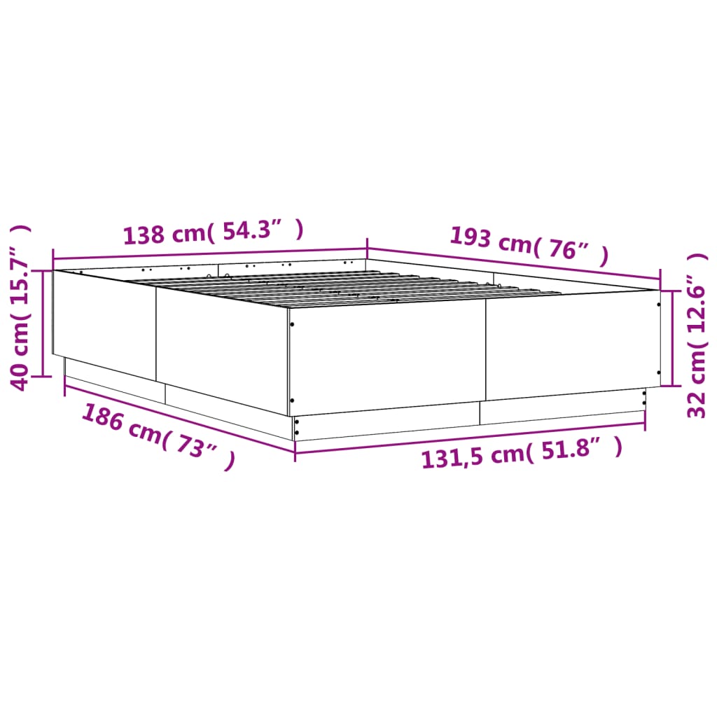 vidaXL Πλαίσιο Κρεβατιού Sonoma Δρυς 135x190 εκ. Επεξεργασμένο Ξύλο