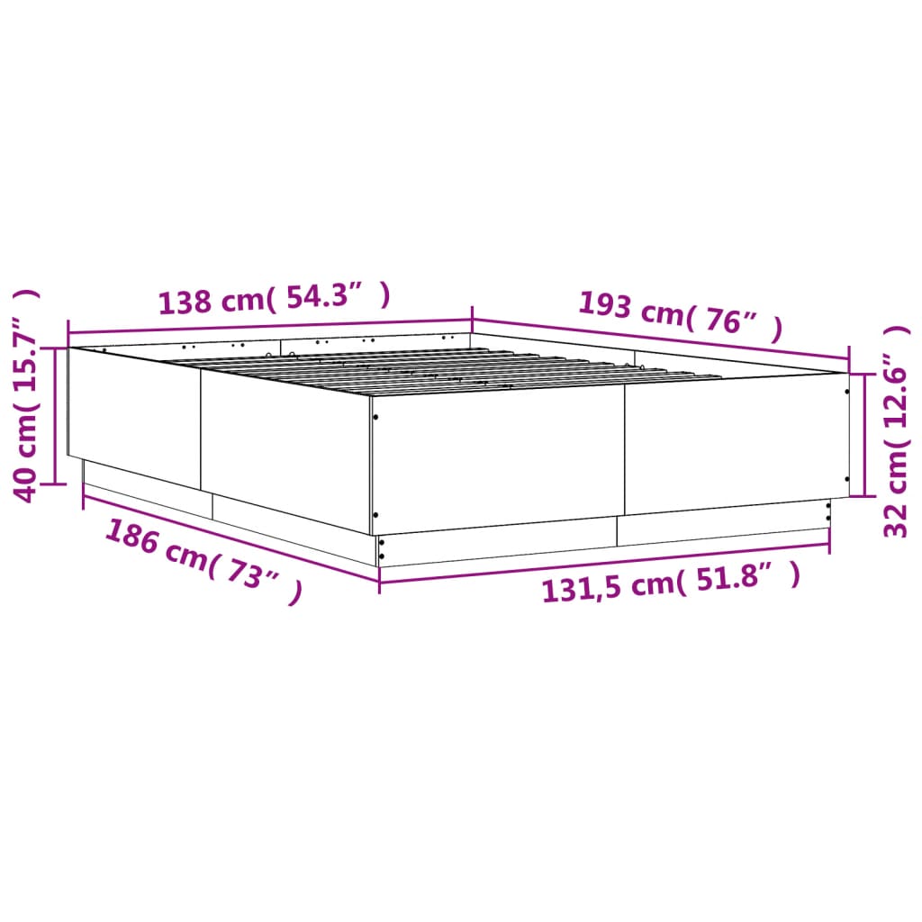 vidaXL Πλαίσιο Κρεβατιού Γκρι Σκυροδέματος 135x190 εκ. Επεξεργ. Ξύλο