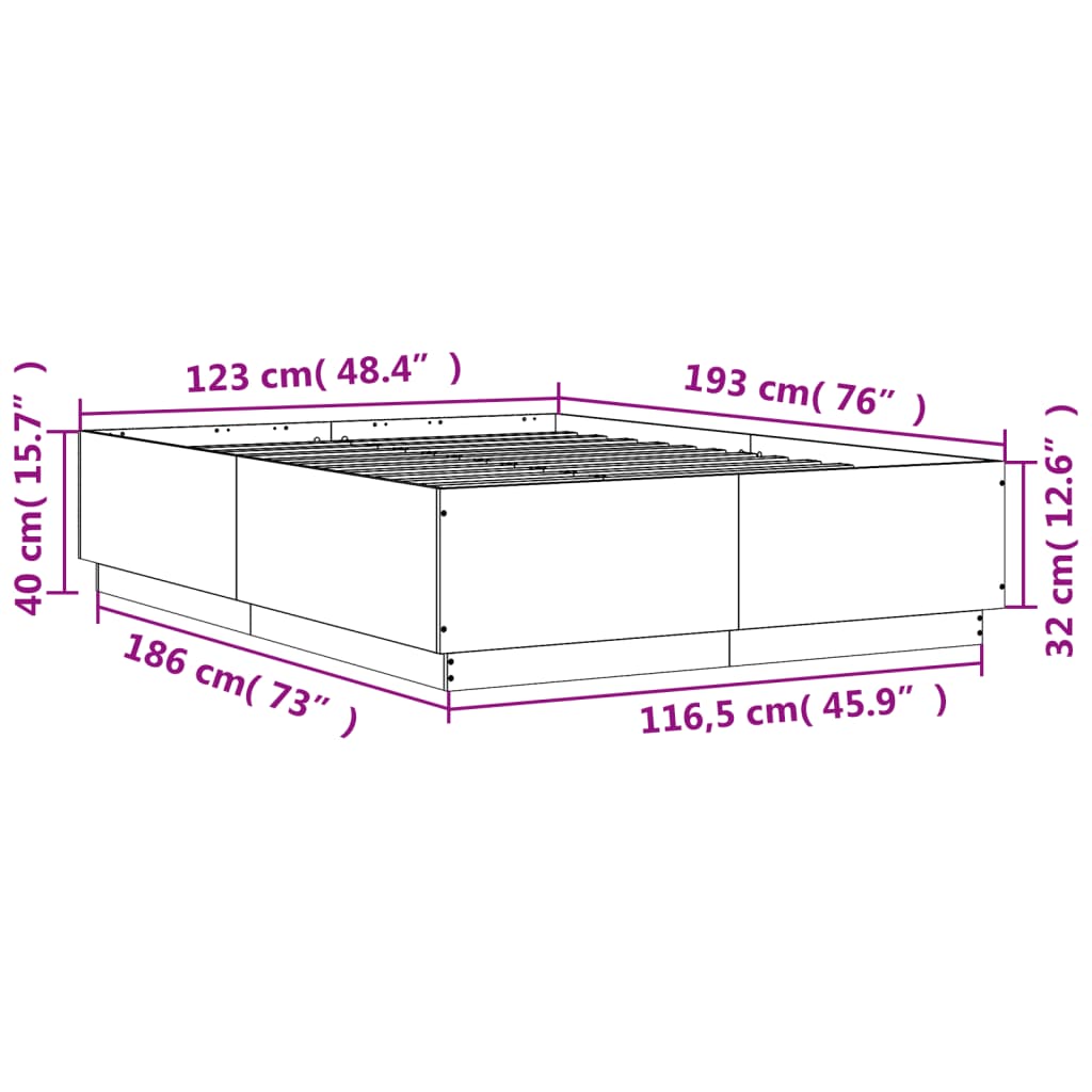vidaXL Πλαίσιο Κρεβατιού Γκρι Sonoma 120 x 190 εκ. Επεξεργασμένο Ξύλο