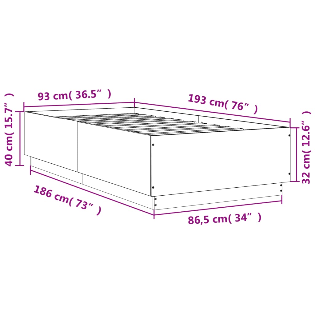 vidaXL Πλαίσιο Κρεβατιού Μαύρο 90 x 190 εκ. από Επεξεργασμένο Ξύλο