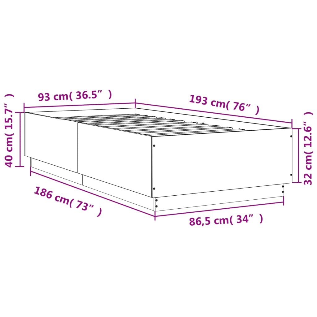 vidaXL Πλαίσιο Κρεβατιού Sonoma Δρυς 90 x 190 εκ. Επεξεργασμένο Ξύλο