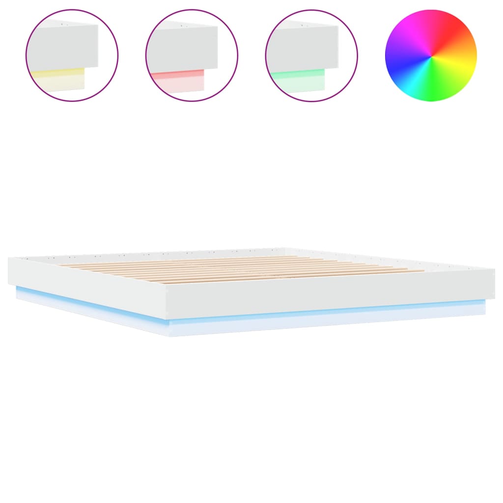 vidaXL Πλαίσιο Κρεβατιού με LED Λευκό 200 x 200 εκ.