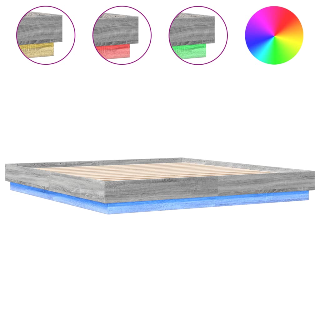 vidaXL Πλαίσιο Κρεβατιού με LED Γκρι sonoma 200 x 200 εκ.
