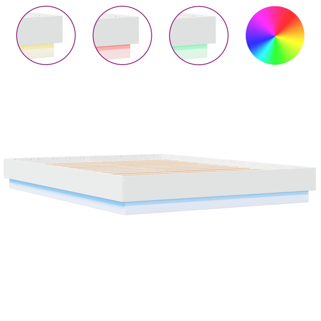 vidaXL Πλαίσιο Κρεβατιού με LED Λευκό 150 x 200 εκ