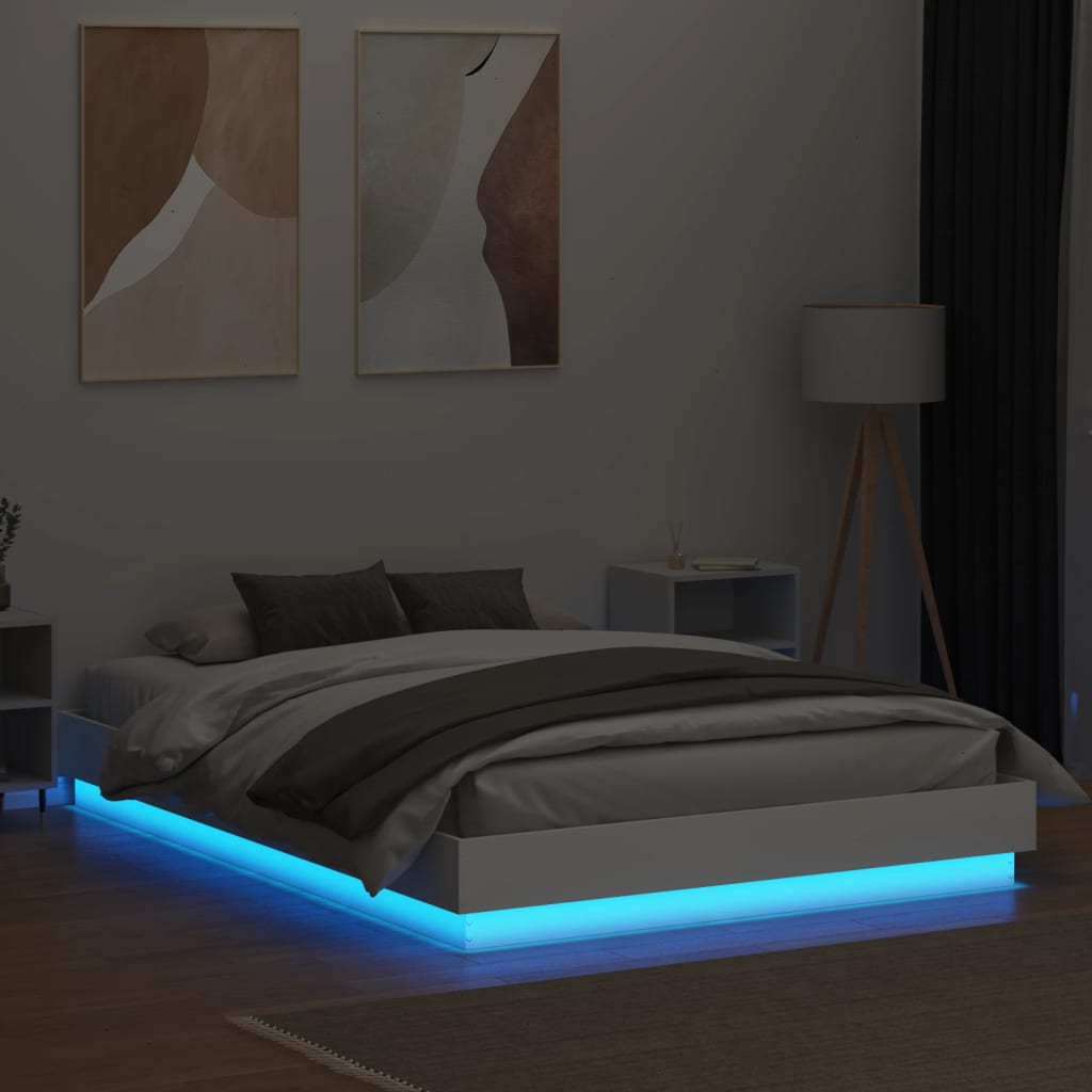 vidaXL Πλαίσιο Κρεβατιού με LED Λευκό 150 x 200 εκ