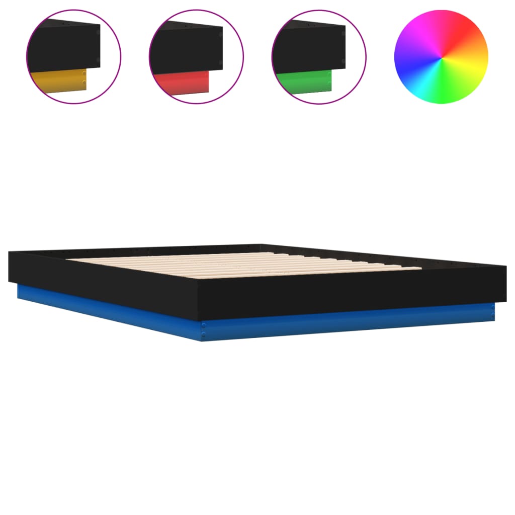 vidaXL Πλαίσιο Κρεβατιού με LED Μαύρο 150 x 200 εκ