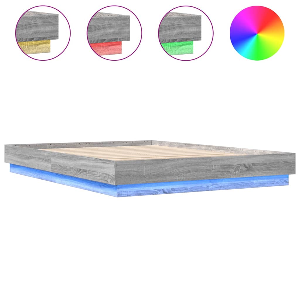 vidaXL Πλαίσιο Κρεβατιού με LED Γκρι Sonoma 150x200 εκ.
