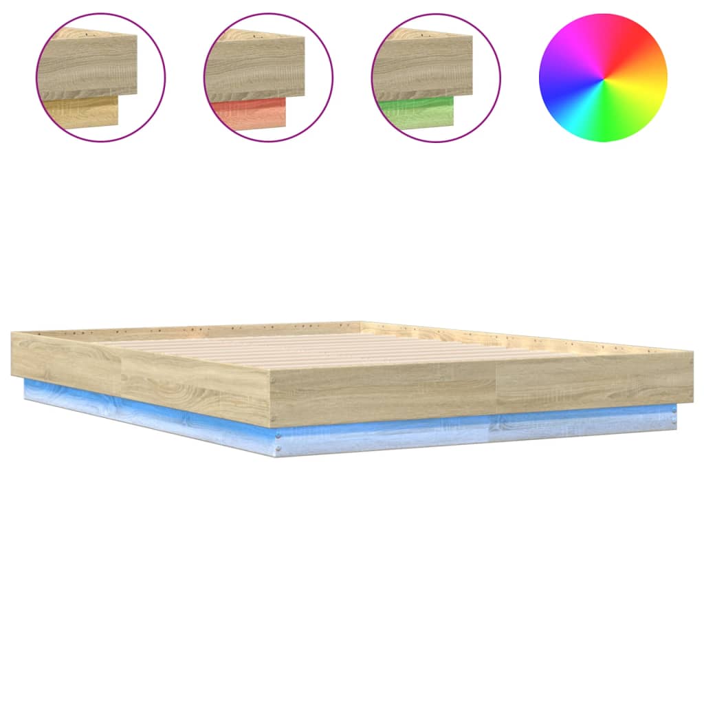 vidaXL Πλαίσιο Κρεβατιού με LED Sonoma Δρυς 135x190 εκ.