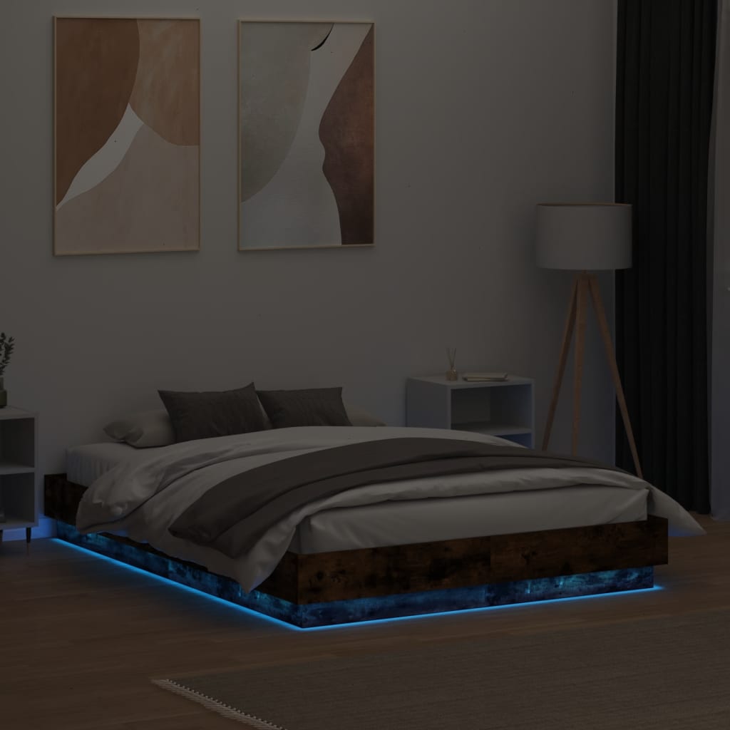 vidaXL Πλαίσιο Κρεβατιού με LED Καπνιστή Δρυς 120x190 εκ.