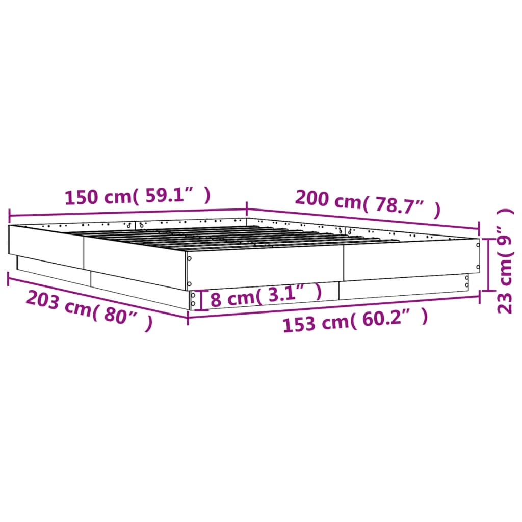 vidaXL Πλαίσιο Κρεβατιού Sonoma Δρυς 150x200 εκ. Επεξεργασμένο Ξύλο