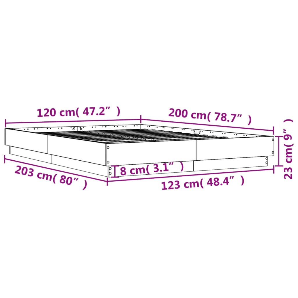 vidaXL Πλαίσιο Κρεβατιού Γκρι Σκυροδέματος 120x200 εκ. Επεξεργ. Ξύλο