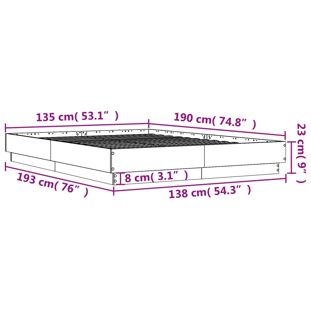 vidaXL Πλαίσιο Κρεβατιού Γκρι Sonoma 135x190 εκ. Επεξεργασμένο Ξύλο