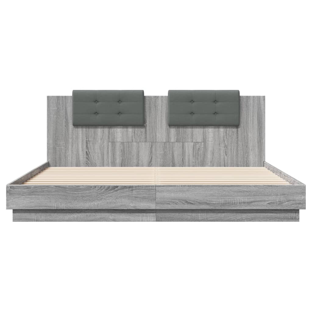 vidaXL Πλαίσιο Κρεβατιού με Κεφαλάρι Γκρι Sonoma 200x200εκ. Επεξ. Ξύλο