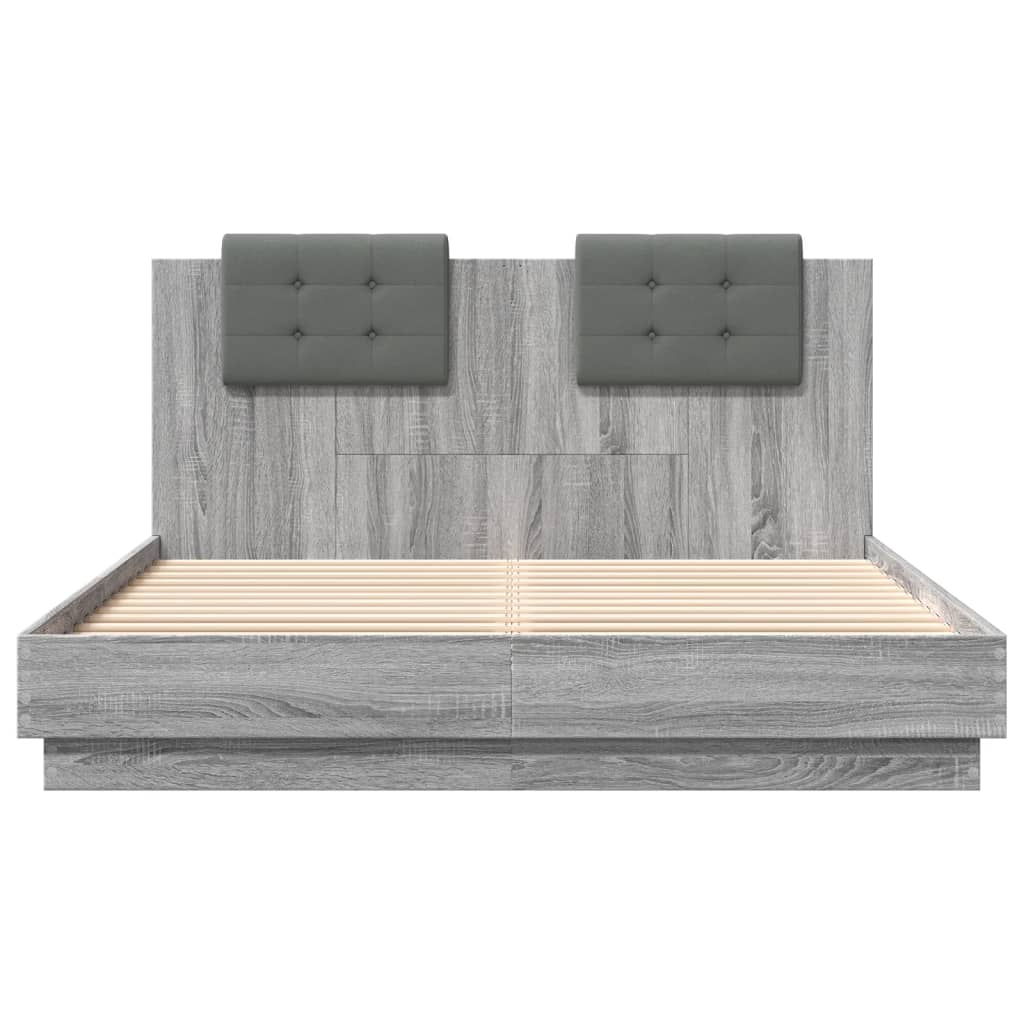 vidaXL Πλαίσιο Κρεβατιού με Κεφαλάρι Γκρι Sonoma 150x200εκ. Επεξ. Ξύλο