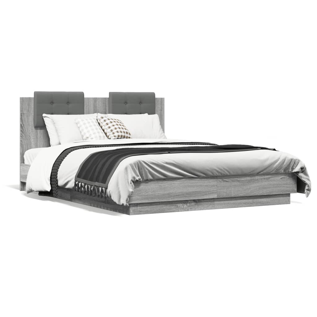 vidaXL Πλαίσιο Κρεβατιού με Κεφαλάρι Γκρι sonoma 135x190εκ. Επεξ. Ξύλο
