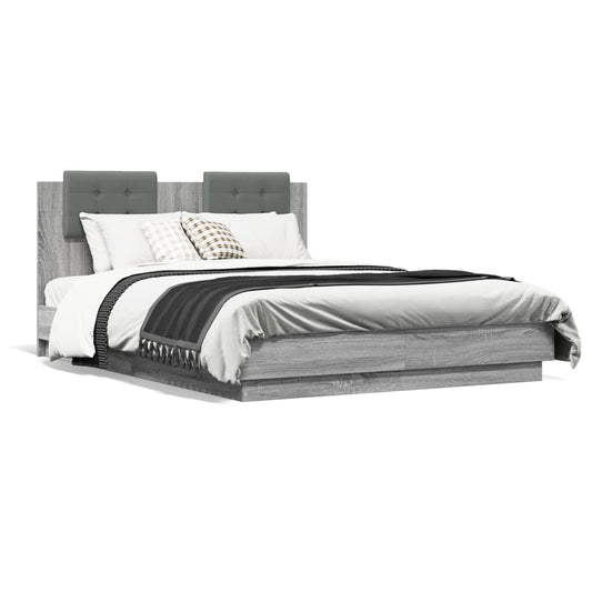 vidaXL Πλαίσιο Κρεβατιού με Κεφαλάρι Γκρι sonoma 120x190εκ. Επεξ. Ξύλο