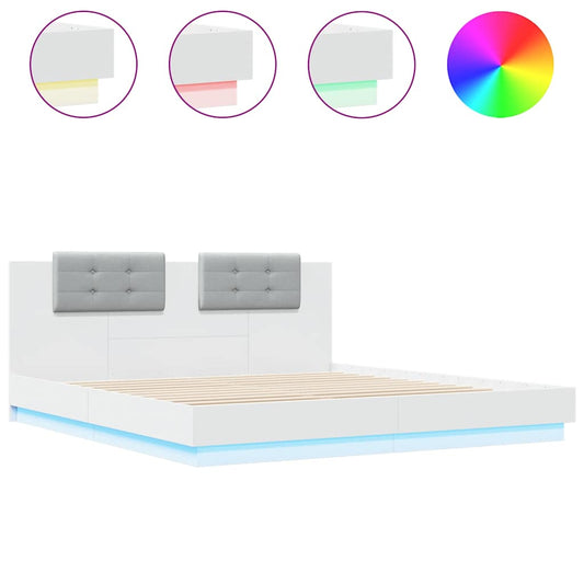vidaXL Πλαίσιο Κρεβατιού με Κεφαλάρι και LED Λευκό 180 x 200 εκ.