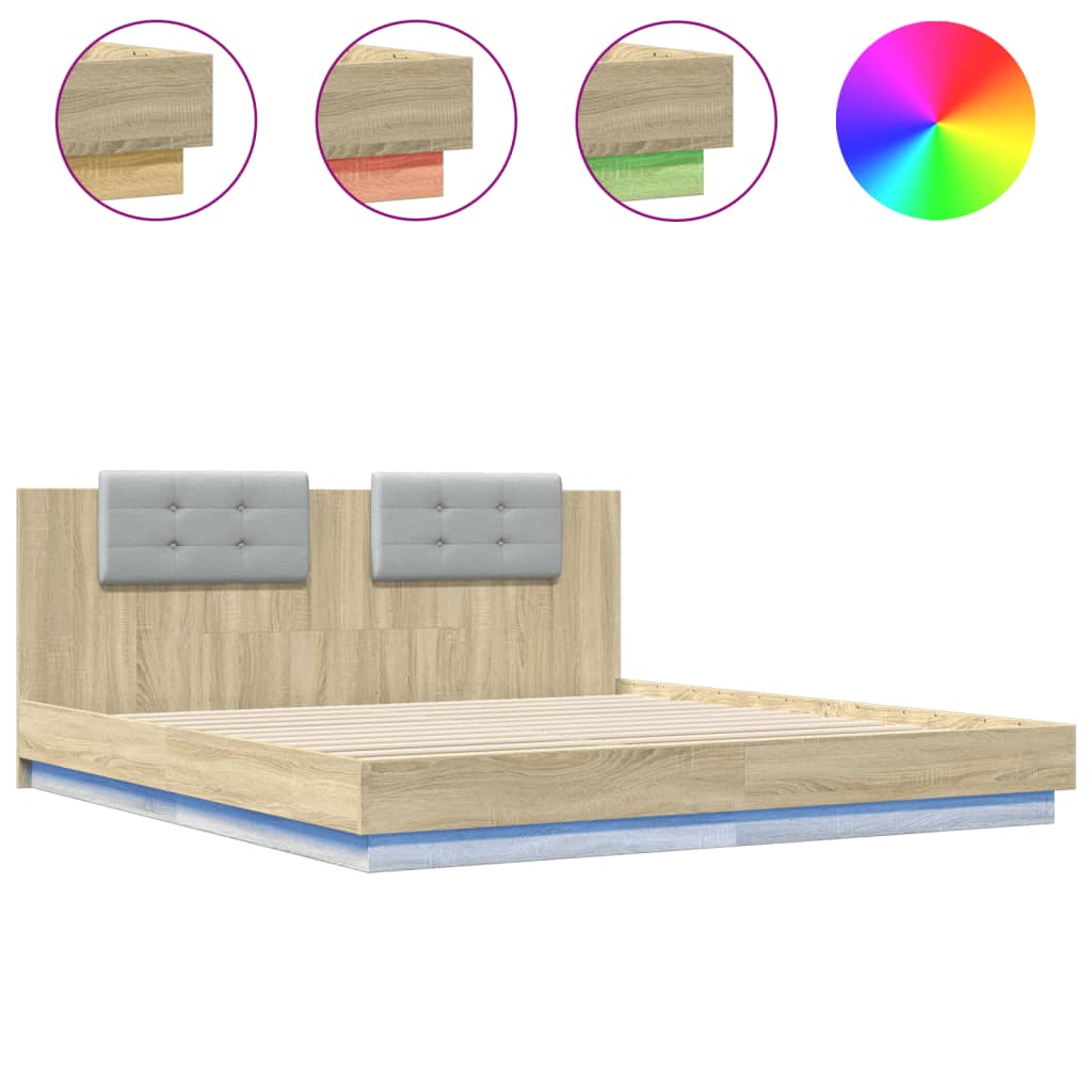 vidaXL Πλαίσιο Κρεβατιού με Κεφαλάρι/LED Sonoma δρυς 180x200 εκ.