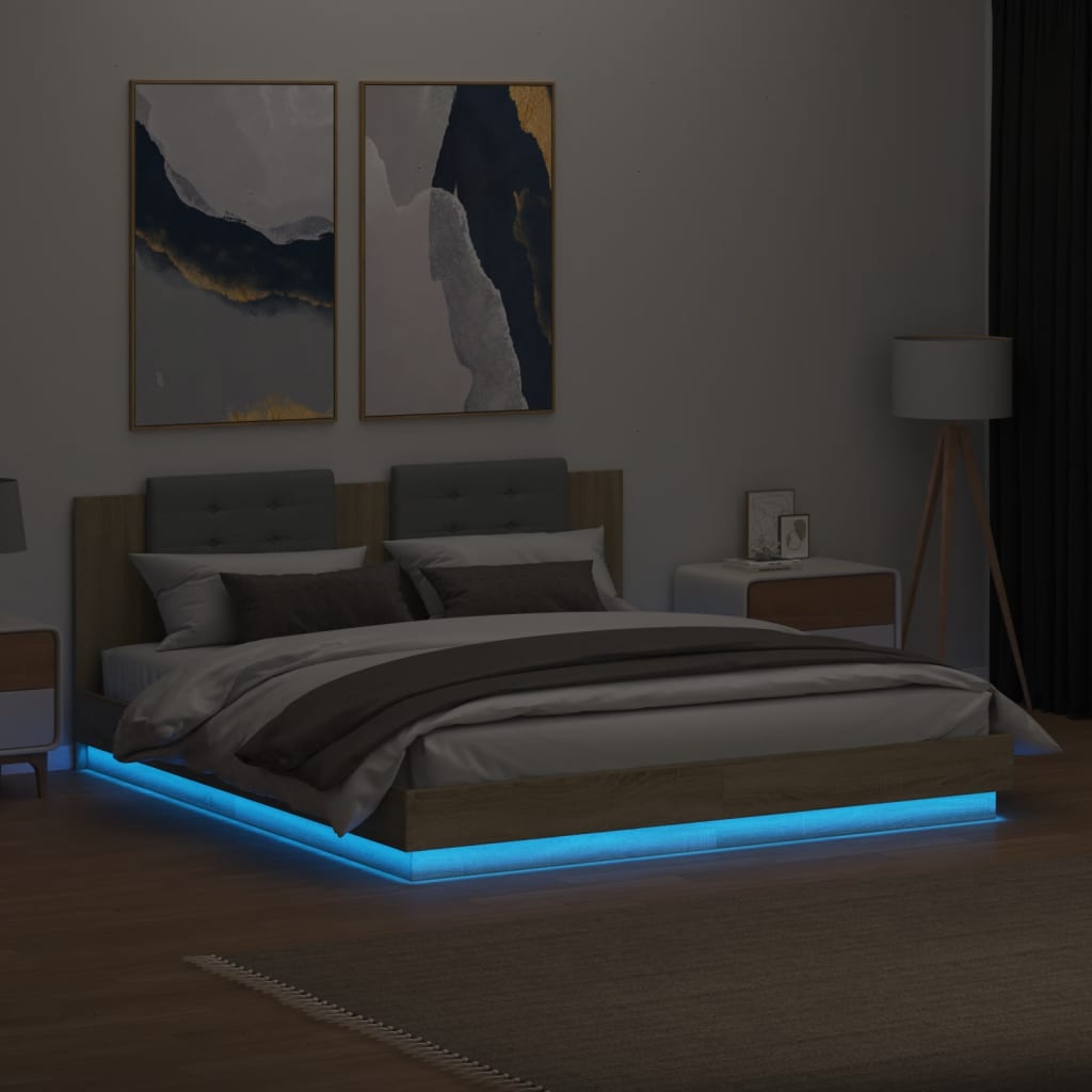 vidaXL Πλαίσιο Κρεβατιού με Κεφαλάρι/LED Sonoma δρυς 180x200 εκ.