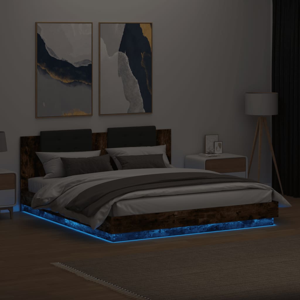 vidaXL Πλαίσιο Κρεβατιού με Κεφαλάρι/LED Καπν. Δρυς 180x200 εκ.