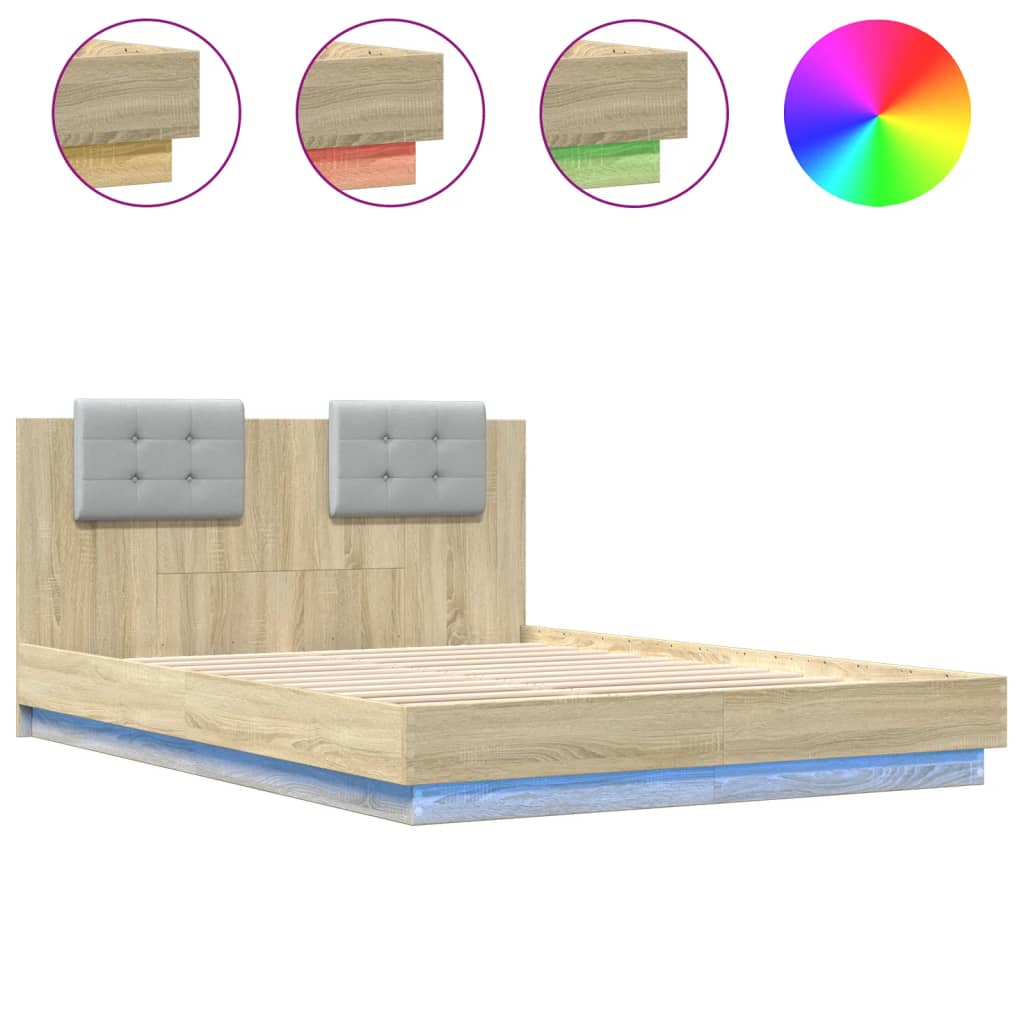 vidaXL Πλαίσιο Κρεβατιού με Κεφαλάρι/LED Sonoma δρυς 140x200 εκ.
