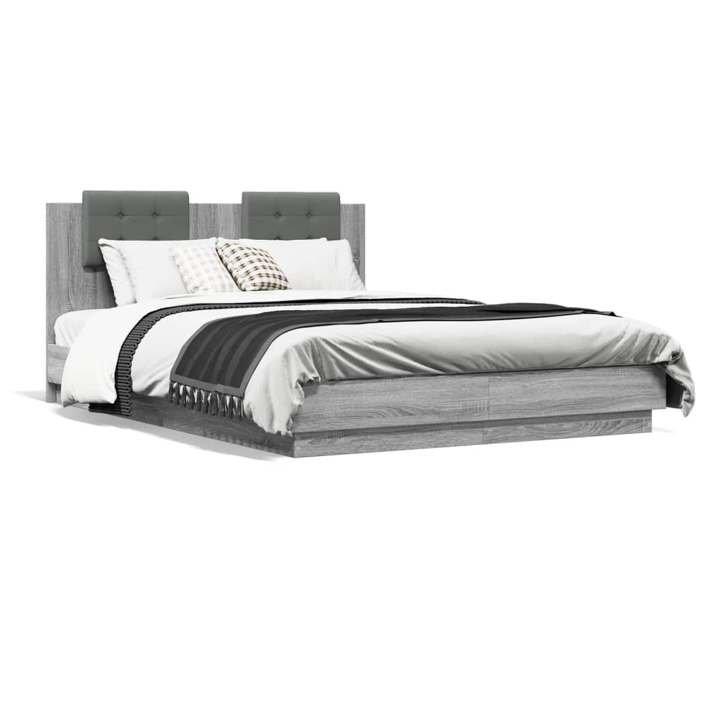 vidaXL Πλαίσιο Κρεβατιού με Κεφαλάρι και LED Γκρι sonoma 140 x 200 εκ.