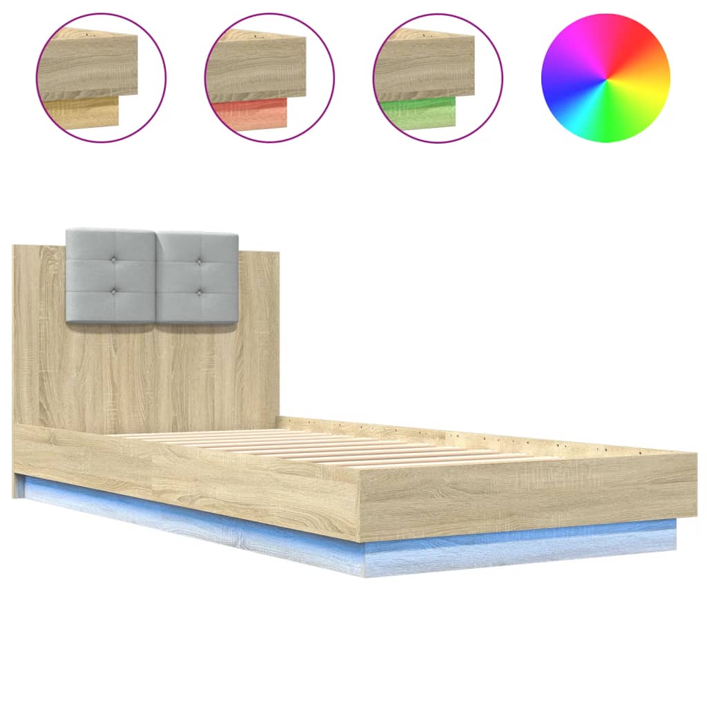 vidaXL Πλαίσιο Κρεβατιού με Κεφαλάρι/LED Sonoma δρυς 90x200 εκ.