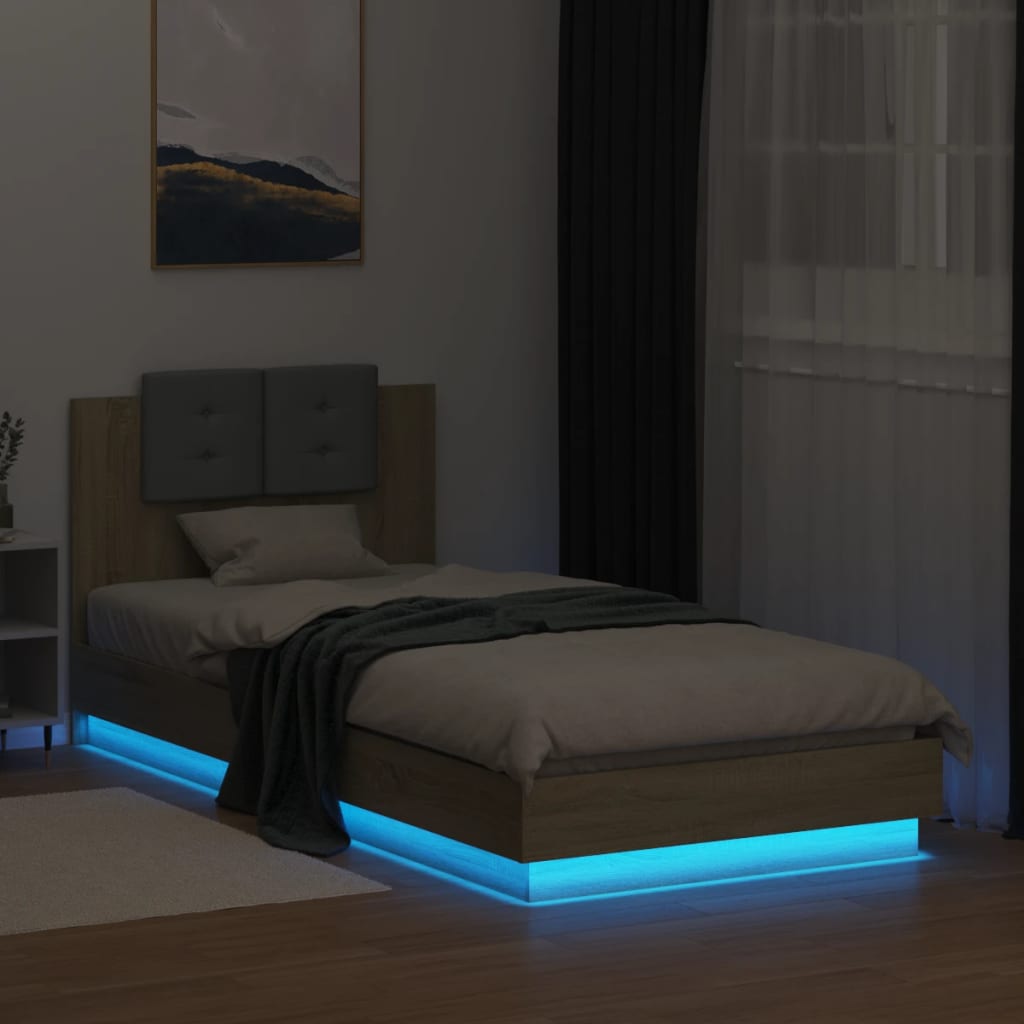 vidaXL Πλαίσιο Κρεβατιού με Κεφαλάρι/LED Sonoma δρυς 90x200 εκ.