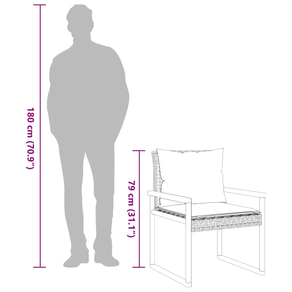 vidaXL Σετ Επίπλων Bistro 3 τεμ. Μαύρο Συνθ. Ρατάν/Ακακία + Μαξιλάρια