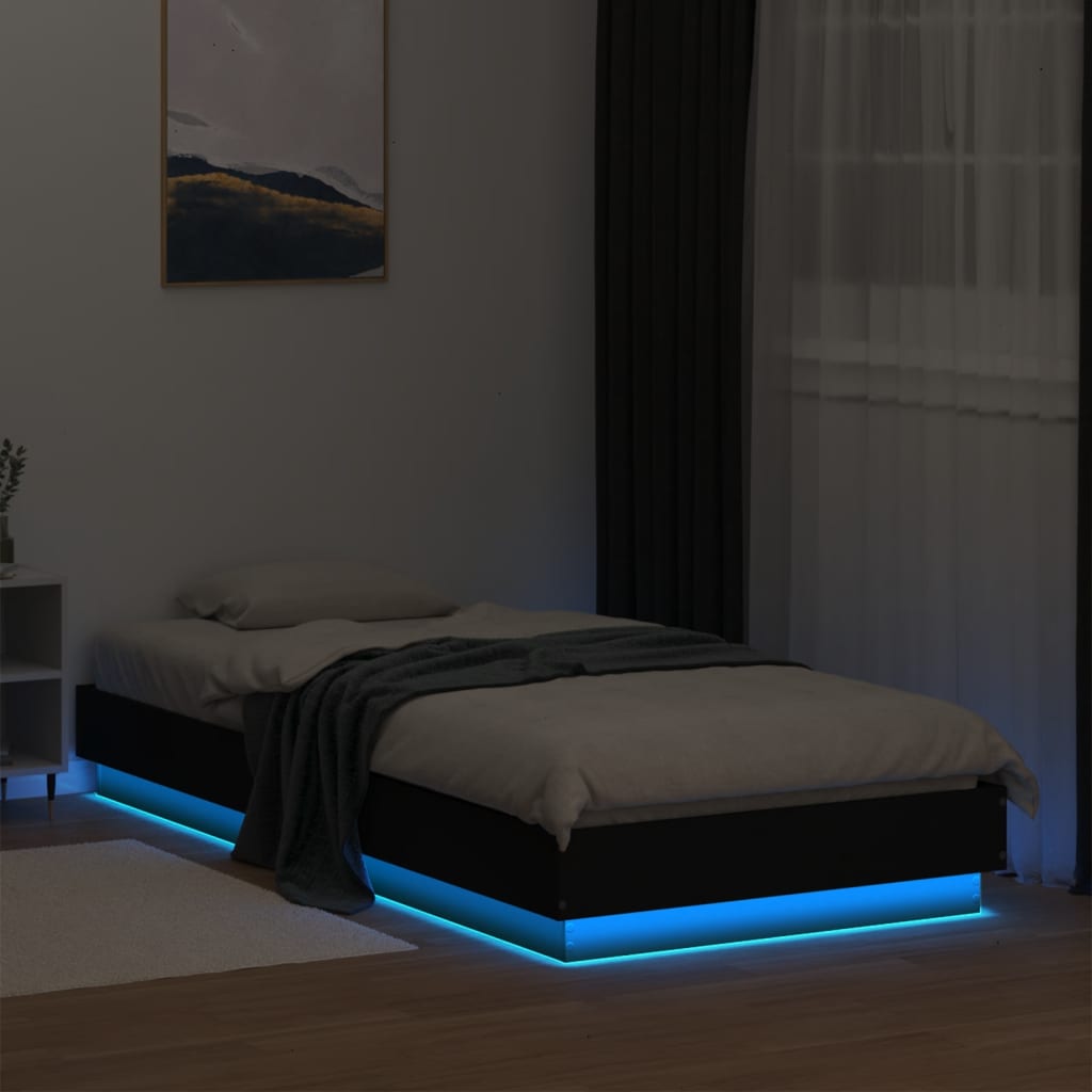 vidaXL Πλαίσιο Κρεβατιού με λυχνίες LED Μαύρο 100 x 200 εκ.