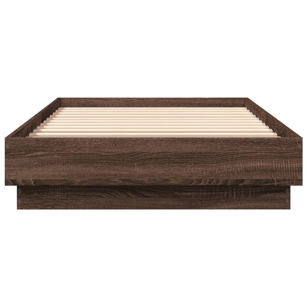 vidaXL Πλαίσιο Κρεβατιού με λυχνίες LED Καφέ Δρυς 90 x 200 εκ.