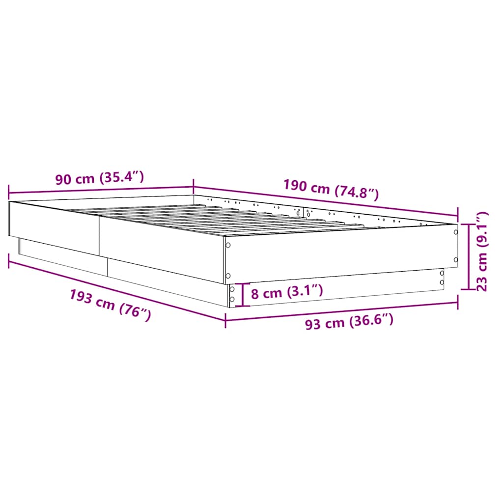 vidaXL Πλαίσιο Κρεβ. Χωρ. Στρώμα Sonoma Δρυς 90 x 190 εκ. Επεξ. Ξύλο