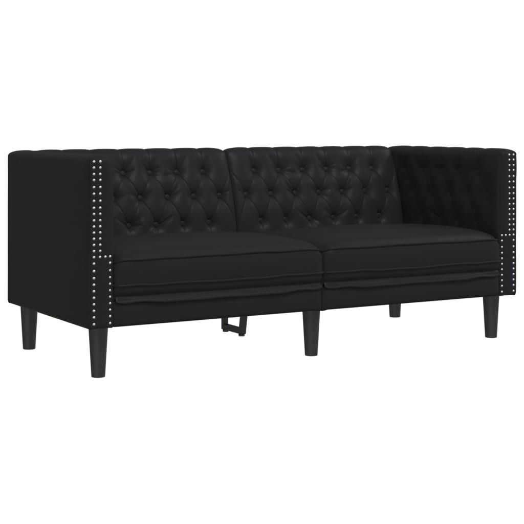 vidaXL Σετ Καναπέδων Chesterfield 3 Τεμαχίων από Μαύρο Συνθετικό Δέρμα