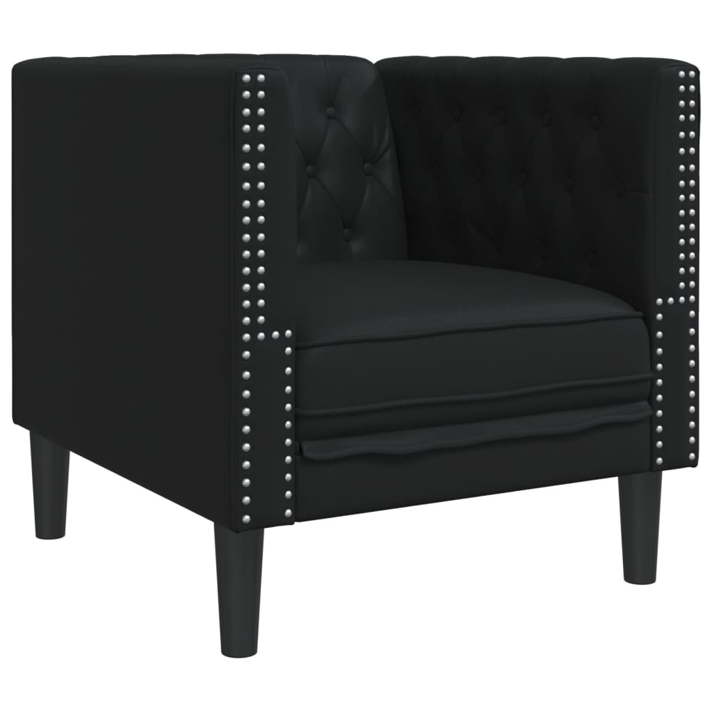 vidaXL Σετ Καναπέδων Chesterfield 3 Τεμαχίων από Μαύρο Συνθετικό Δέρμα