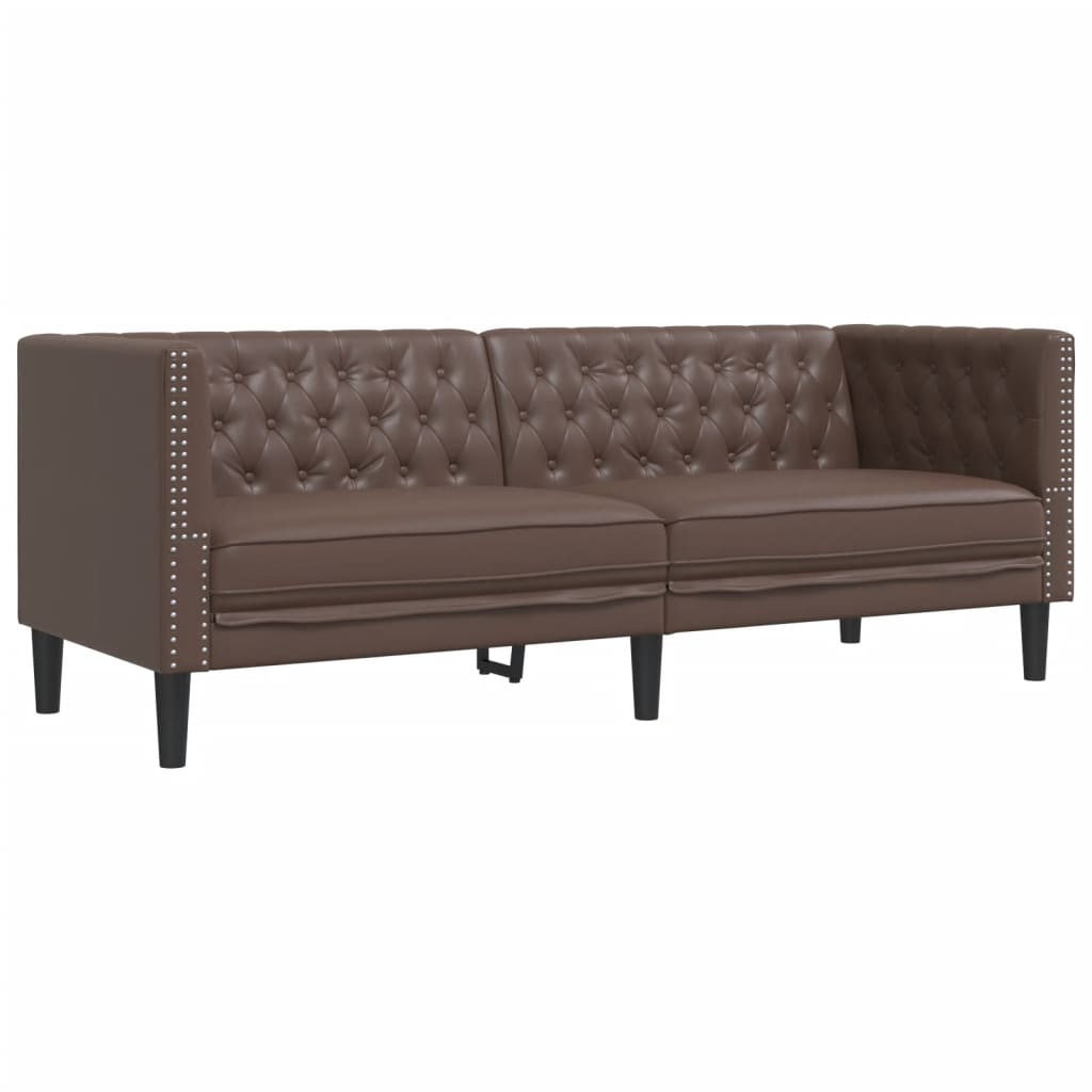 vidaXL Σετ Καναπέδων Chesterfield 3 Τεμαχίων από Καφέ Συνθετικό Δέρμα