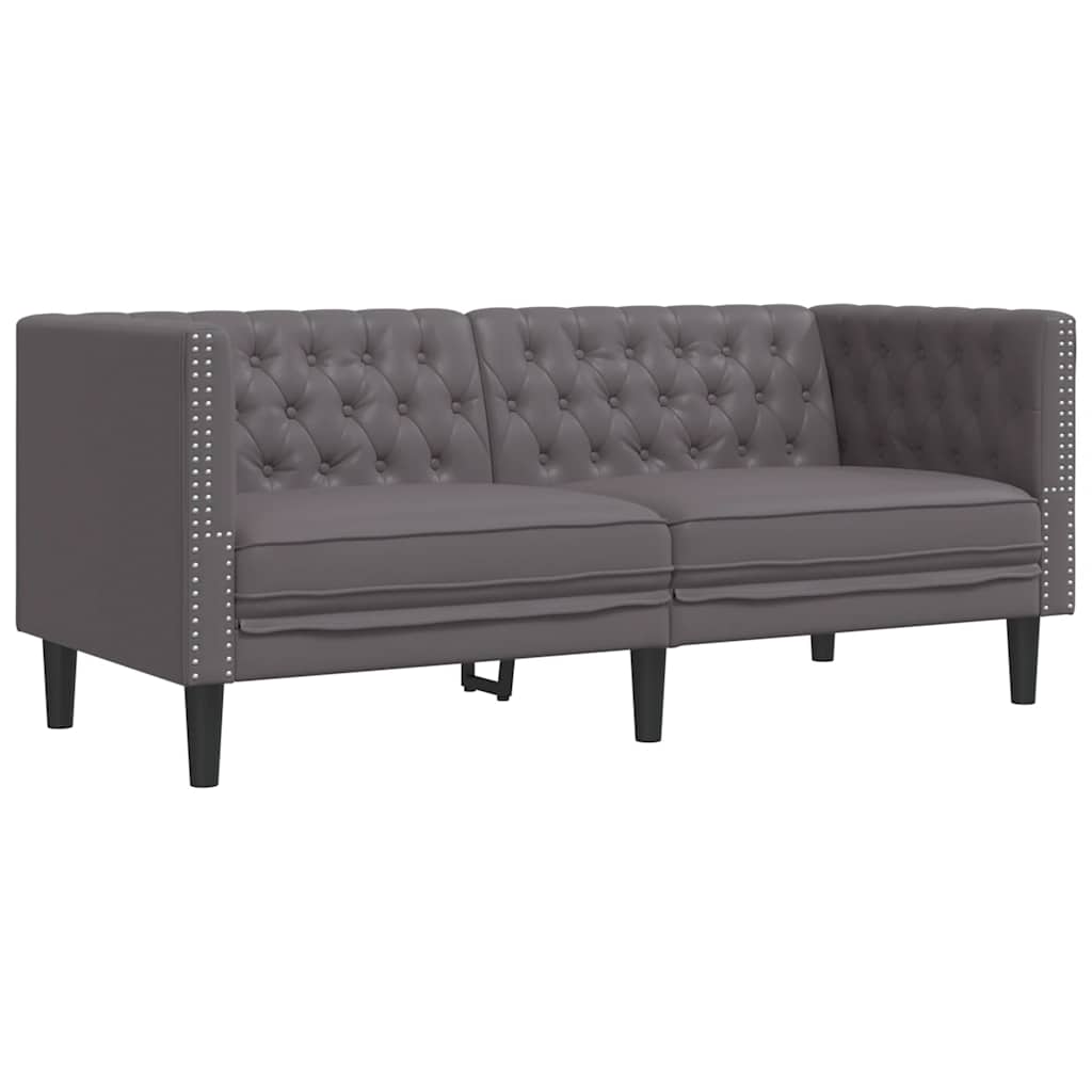 vidaXL Σετ Καναπέδων Chesterfield 3 Τεμαχίων από Γκρι Συνθετικό Δέρμα