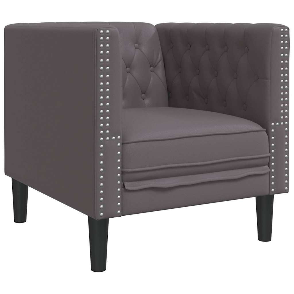 vidaXL Σετ Καναπέδων Chesterfield 3 Τεμαχίων από Γκρι Συνθετικό Δέρμα