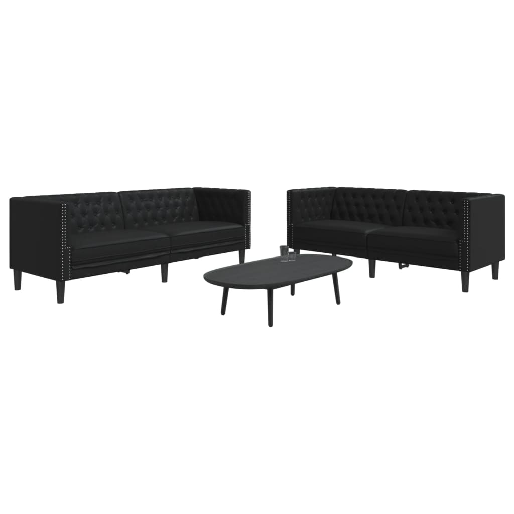 vidaXL Σετ Καναπέδων Chesterfield 2 Τεμαχίων από Μαύρο Συνθετικό Δέρμα