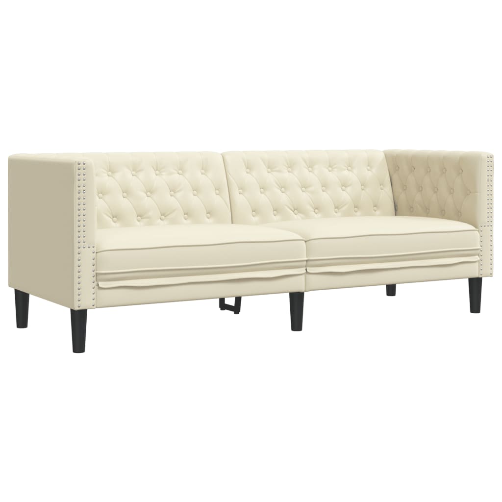 vidaXL Καναπές Chesterfield 2 τεμαχίων σετ Cream Faux Leather