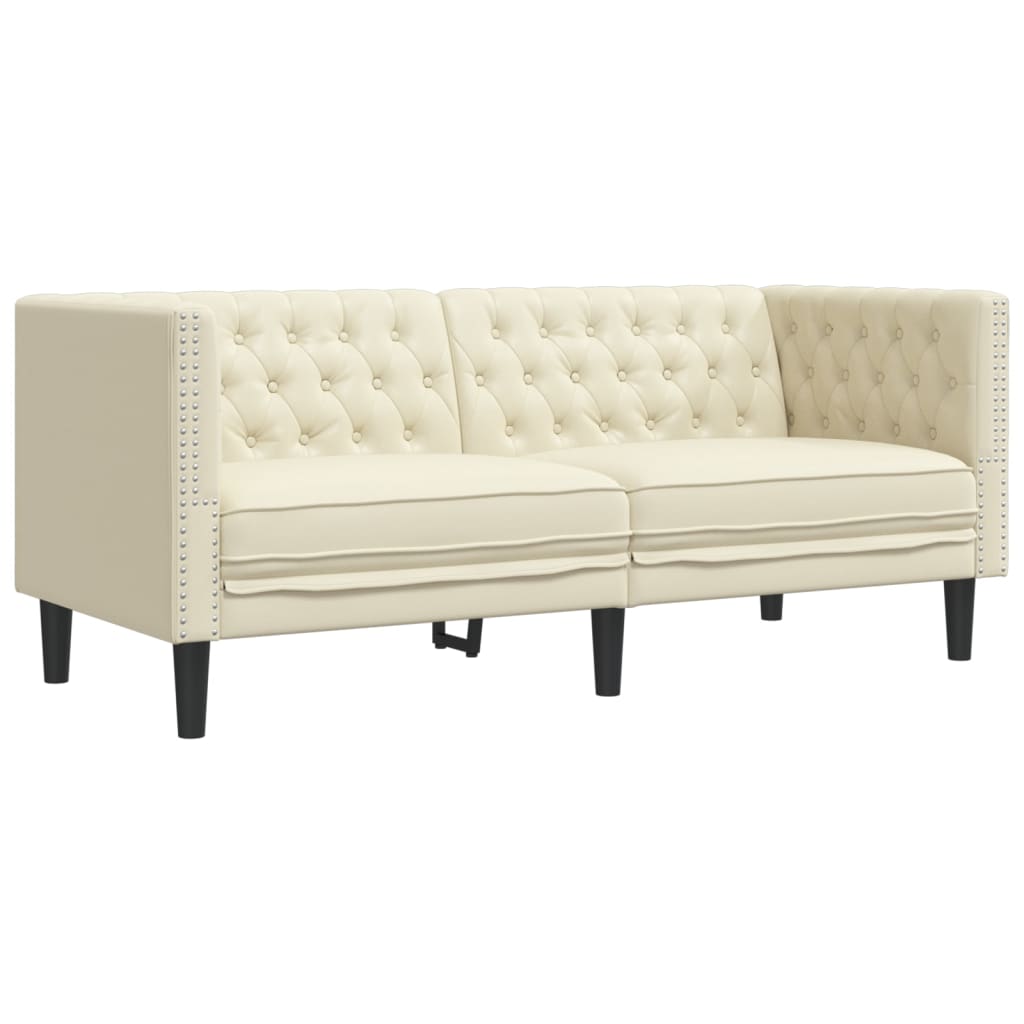 vidaXL Καναπές Chesterfield 2 τεμαχίων σετ Cream Faux Leather