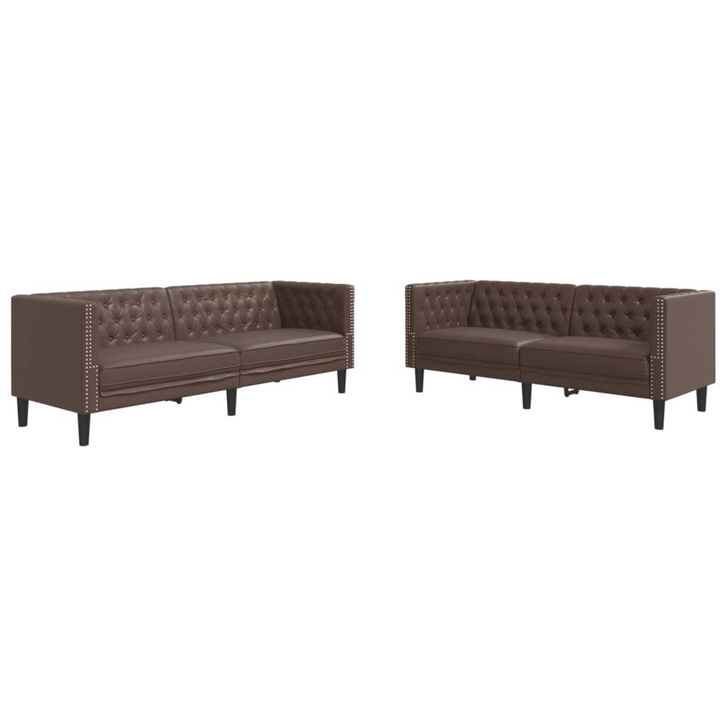 vidaXL Σετ Καναπέδων Chesterfield 2 Τεμαχίων από Καφέ Συνθετικό Δέρμα
