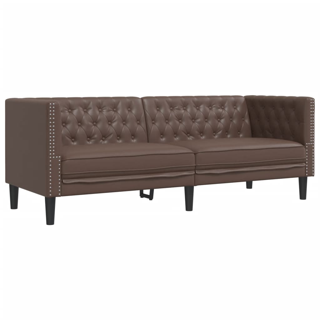 vidaXL Σετ Καναπέδων Chesterfield 2 Τεμαχίων από Καφέ Συνθετικό Δέρμα
