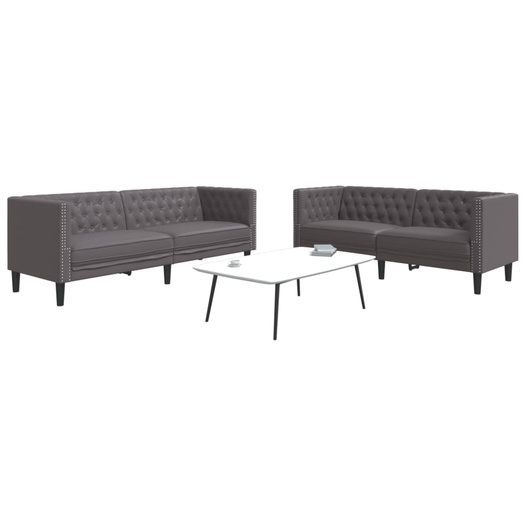 vidaXL Σετ Καναπέδων Chesterfield 2 Τεμαχίων από Γκρι Συνθετικό Δέρμα
