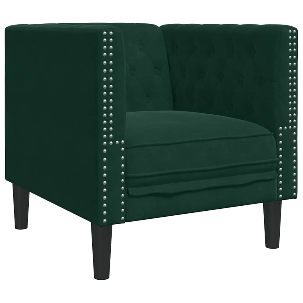 vidaXL Καναπές Chesterfield 3τεμαχίων μαξιλάρια σκούρο πράσινο βελούδο