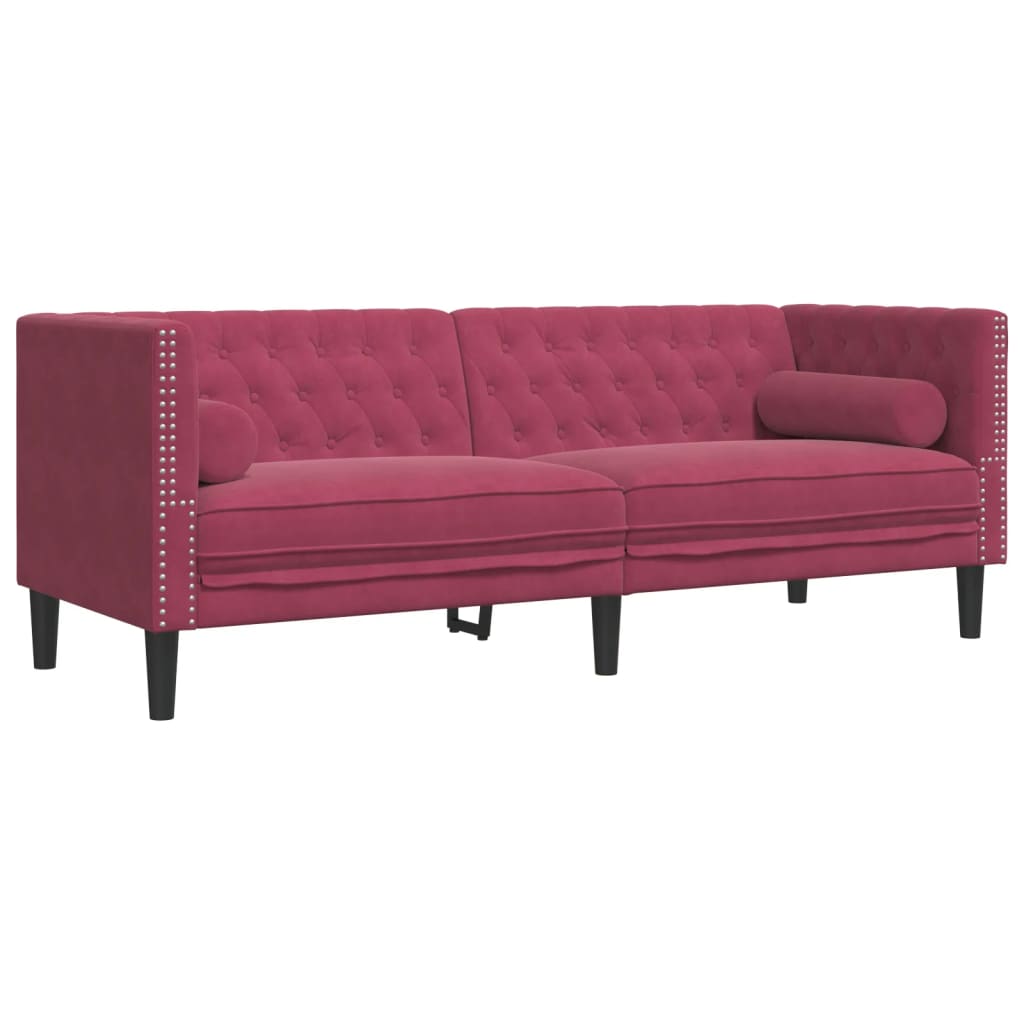 vidaXL Καναπές Chesterfield Σετ 3 Τεμ. με Στηρίγματα Μπορντό Βελούδο
