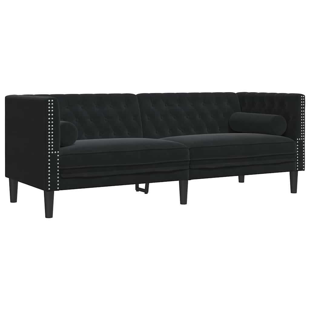 vidaXL Καναπές Chesterfield Σετ 3 Τεμ. με Στηρίγματα Μαύρο Βελούδο