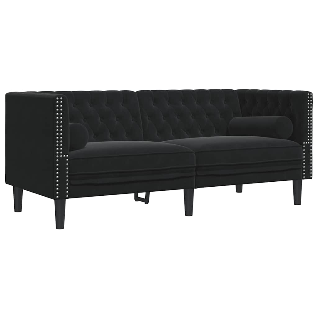 vidaXL Καναπές Chesterfield Σετ 3 Τεμ. με Στηρίγματα Μαύρο Βελούδο
