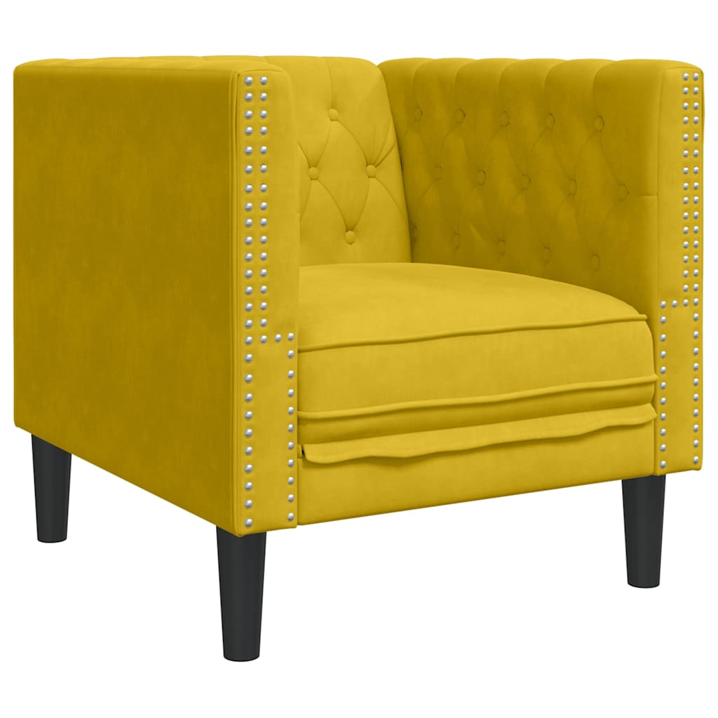 vidaXL Σετ Καναπέδων Chesterfield 3 Τεμαχίων με Στηρίγματα Κίτρινο Βελούδο