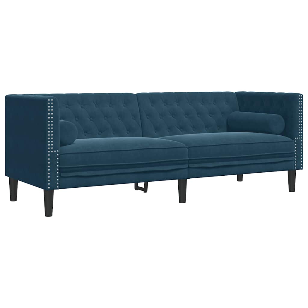 vidaXL Σετ Καναπέδων Chesterfield 3 Τεμαχίων με Στηρίγματα από Μπλε Βελούδο