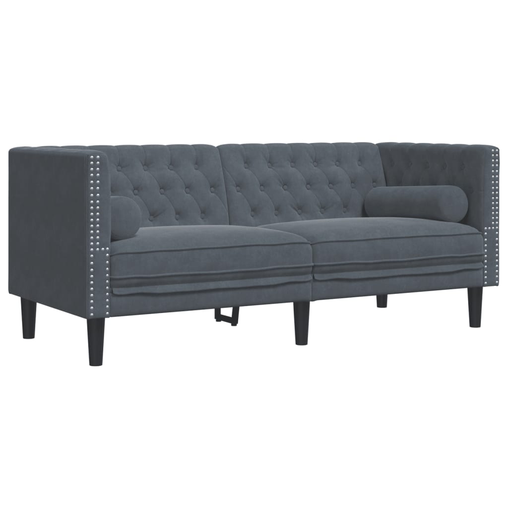 vidaXL Καναπές Chesterfield Σετ 2 Τεμ. με Στηρίγματα Σκ. Γκρι Βελούδο